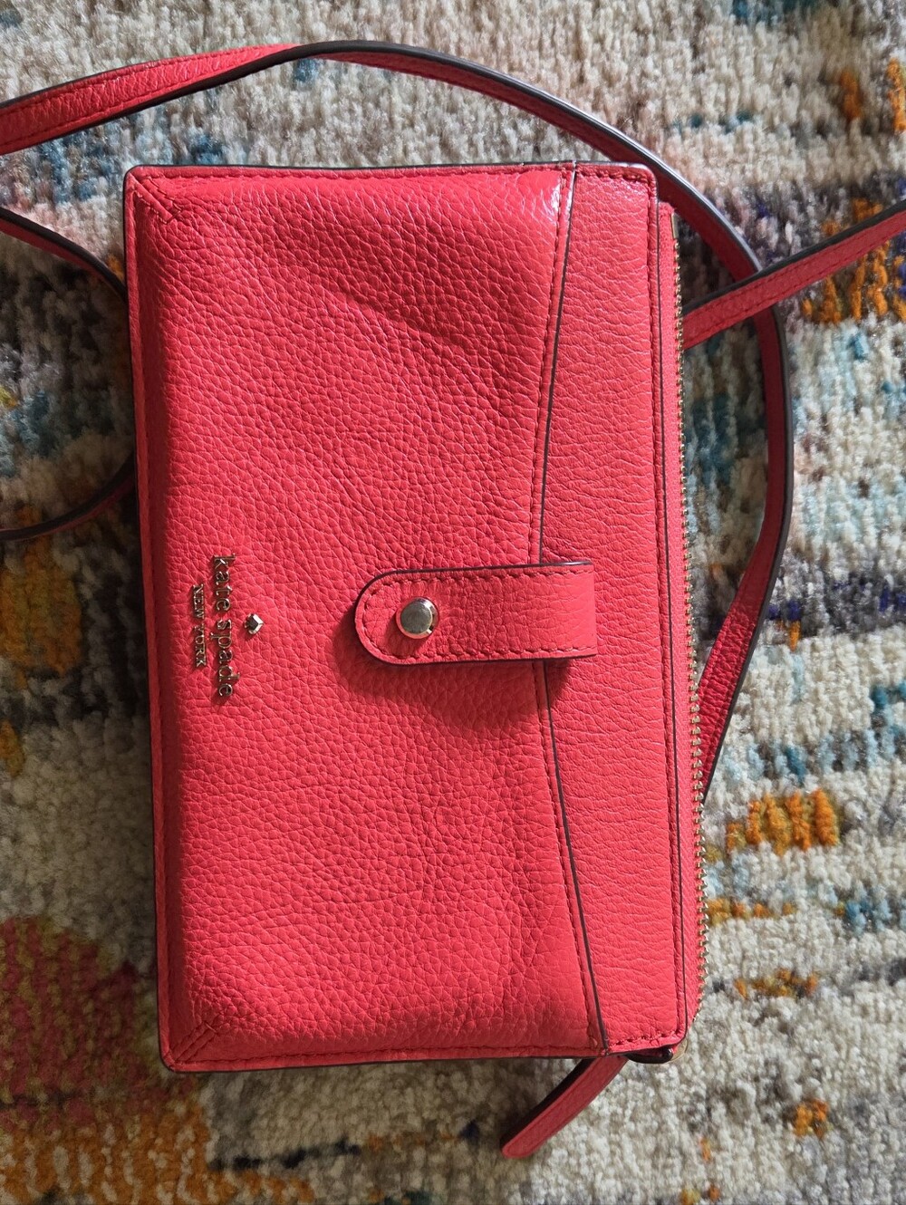 kate spade bright coral pink pebbled leather crossbody READ ↘️
